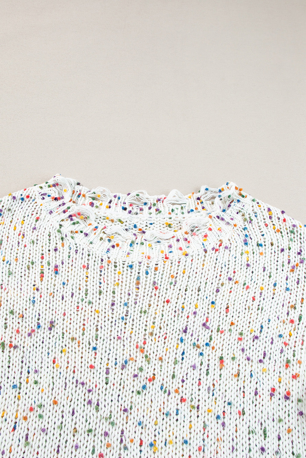 White Colorful Popcorn Knit Distressed Tunic Sweater
