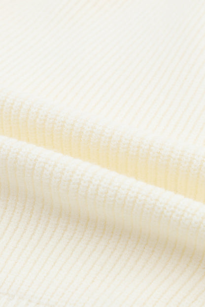 Beige Ribbed Long Sleeve Surplice Crop Sweater