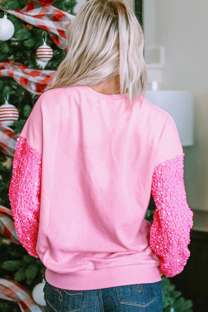 Rosa Sweatshirt mit glänzendem Herz-Print und Paillettenärmeln