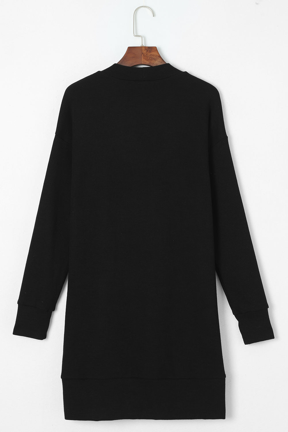 Schwarzer Thermo-Waffelstrick-Cardigan mit Taschen