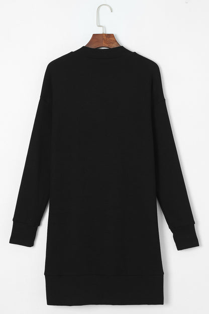 Schwarzer Thermo-Waffelstrick-Cardigan mit Taschen