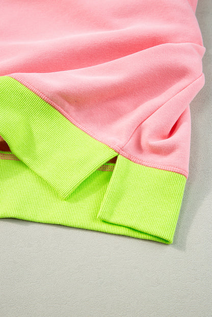 Rosa Sweatshirt mit Farbblock-Muster und Puffärmeln
