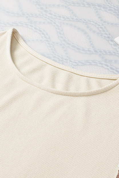 Weiße Paillettenbluse mit Glockenärmeln und Rundhalsausschnitt