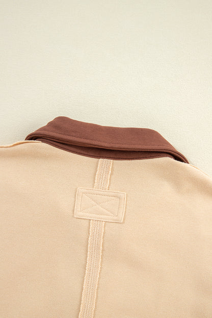 Helles French Beige gestreiftes Sweatshirt mit Colorblock-Patchwork-Kragen