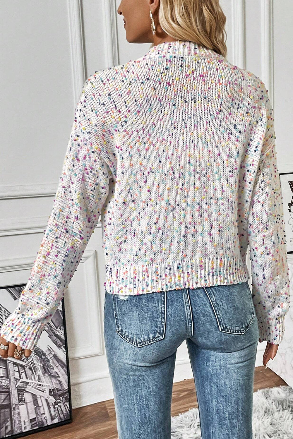 Weißer mehrfarbiger Konfetti-Pullover-Cardigan