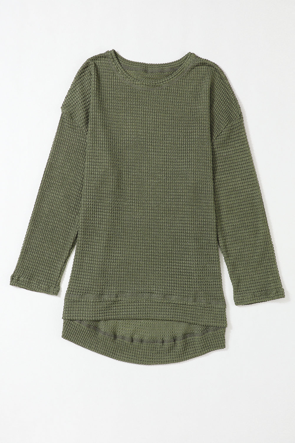 Grünes Oversize-Oberteil mit hohen Schlitzen und Waffelstrick