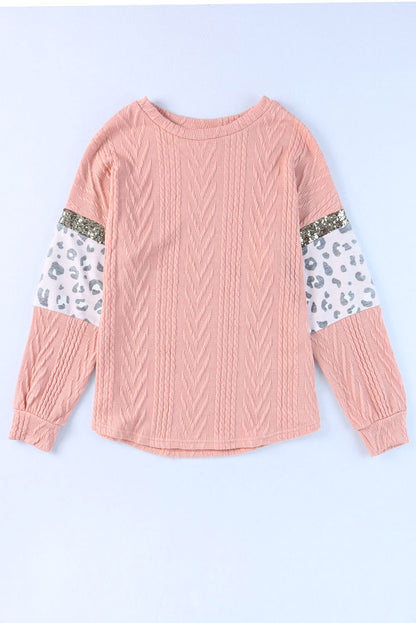 Rosa Strickoberteil mit Leopardenmuster und Pailletten