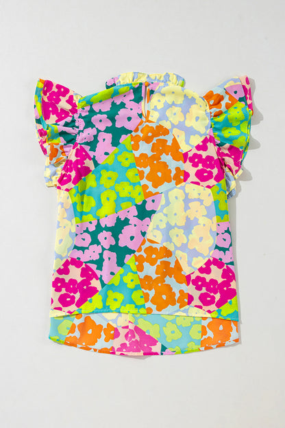 Mehrfarbige Bluse mit abstraktem Print und plissierten Flügelärmeln