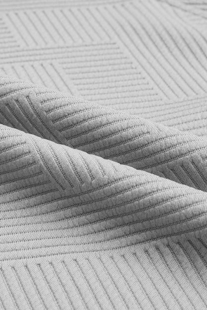 Gray Textured Long Sleeve Top and Drawstring Shorts Set