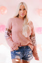 Rosa Strickoberteil mit Leopardenmuster und Pailletten