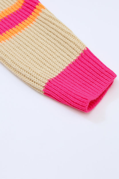 Gerippter, langer Cardigan mit Streifenmuster