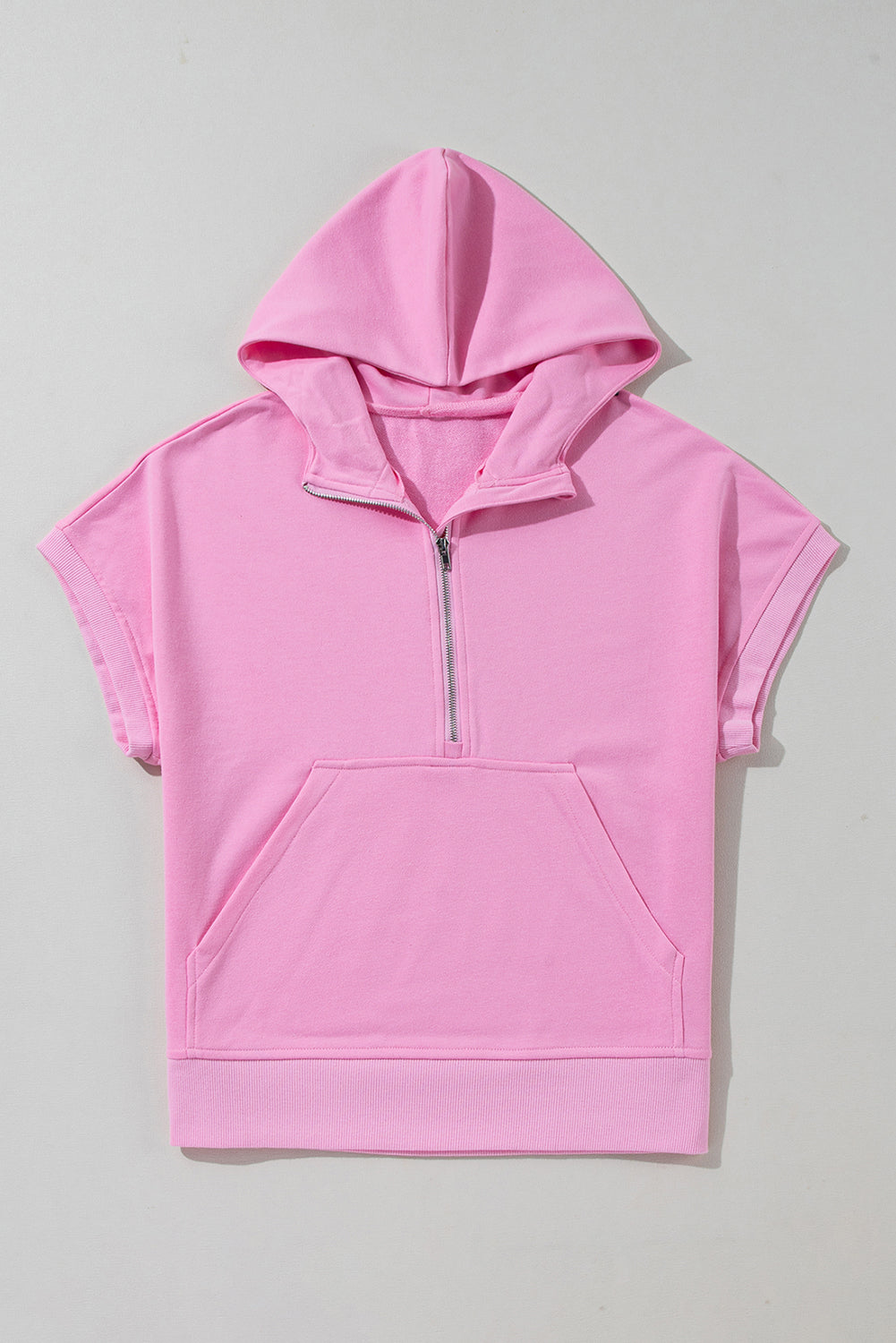 Bonbon Kurzarm-Kapuzenpullover mit halbem Reißverschluss und Kängurutasche