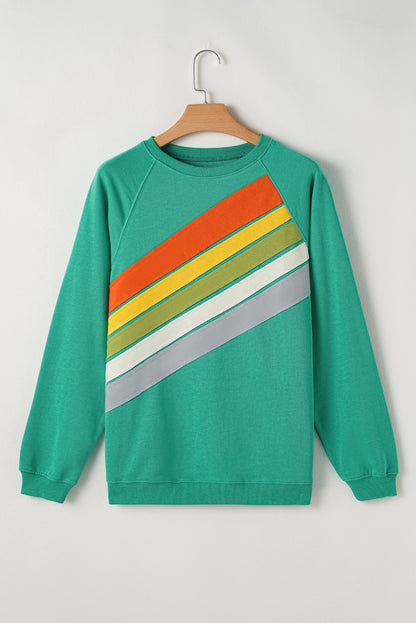 Mintgrünes Regenbogen-Farbblock-Sweatshirt mit Streifen