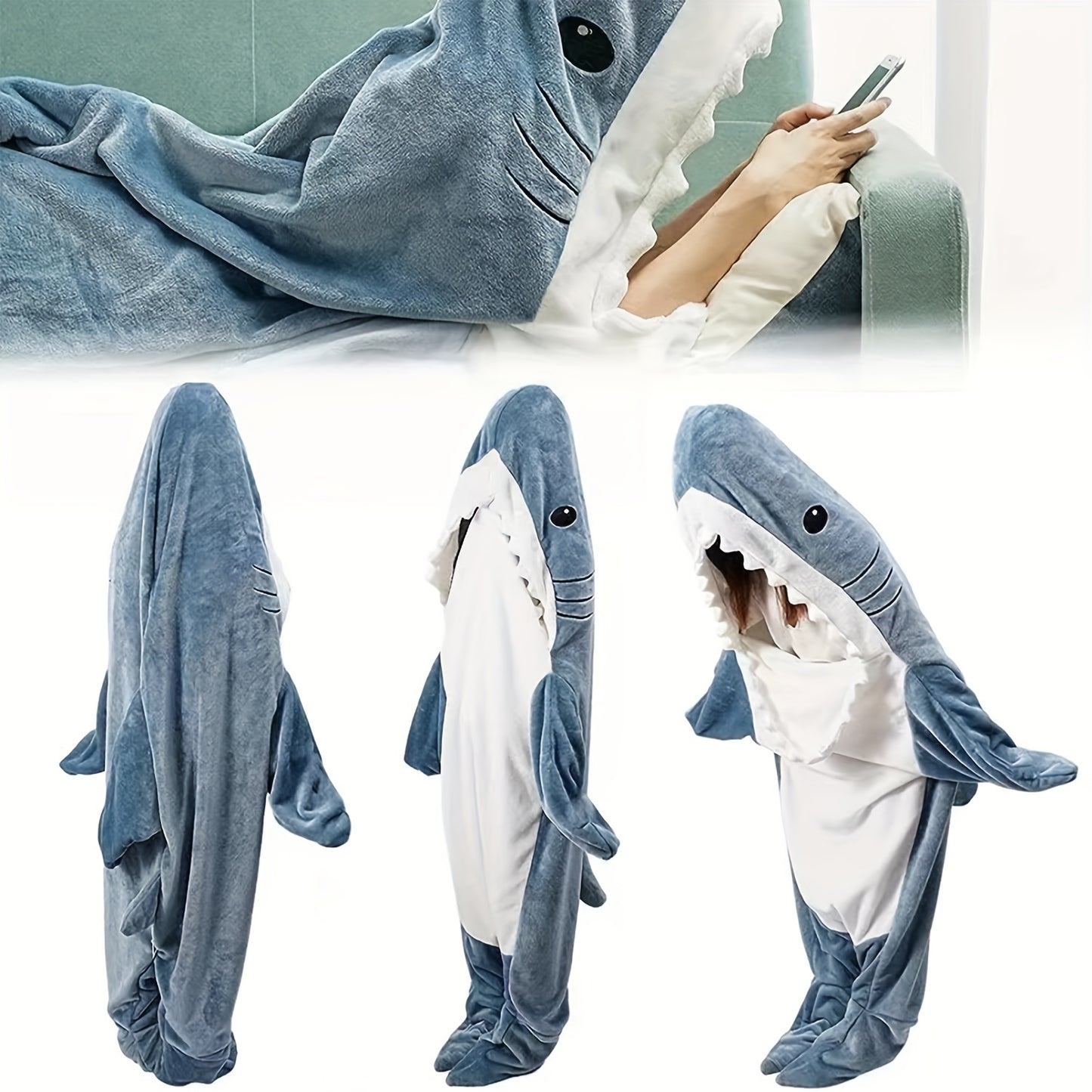 Adult Shark Onesie Blanket: Super Soft Cosy Flannel