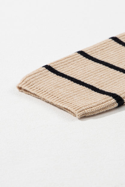 Schwarz gestreifter offener Cardigan mit Schalkragen und Taschen
