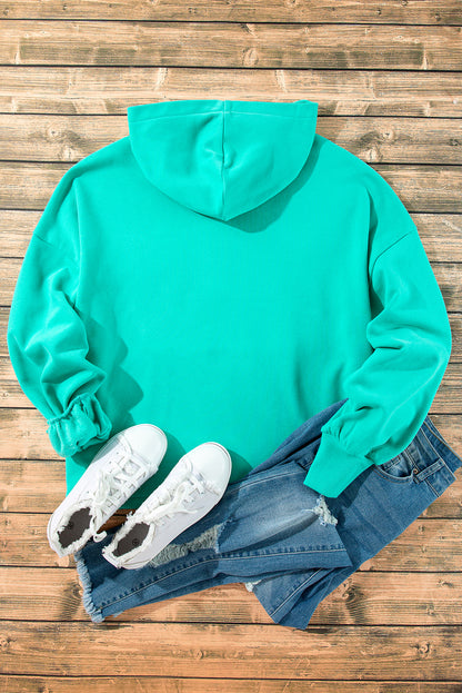 Aruba Blauer, lockerer Hoodie mit Fleecefutter und Kängurutaschen mit halbem Reißverschluss