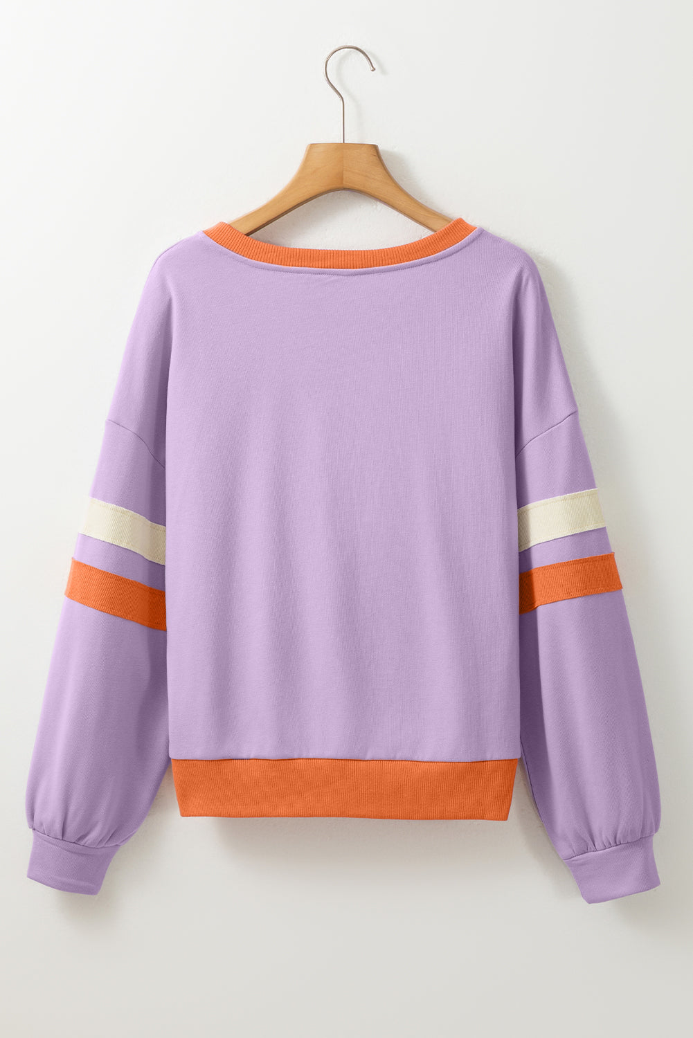 Orchid Bouquet Kontrast Rippstrick Patchwork Überschnittene Schultern V-Ausschnitt Sweatshirt