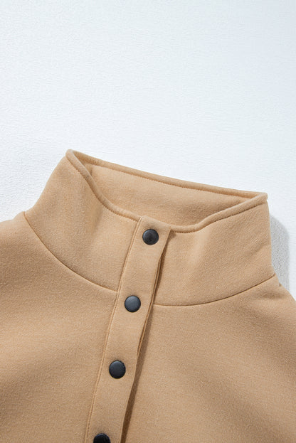Parchment Solid Set aus Sweatshirt mit halben Knöpfen und Jogginghose mit hoher Taille