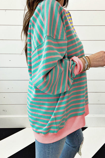 Lässiges Oversize-Sweatshirt mit Streifen und überschnittenen Schultern im Colorblock-Stil