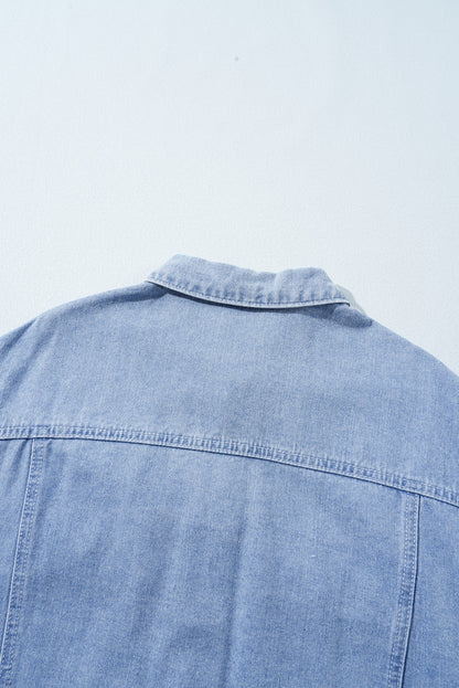 Khakifarbene Oversize-Jeansjacke mit Patchwork-Karomuster und Knöpfen