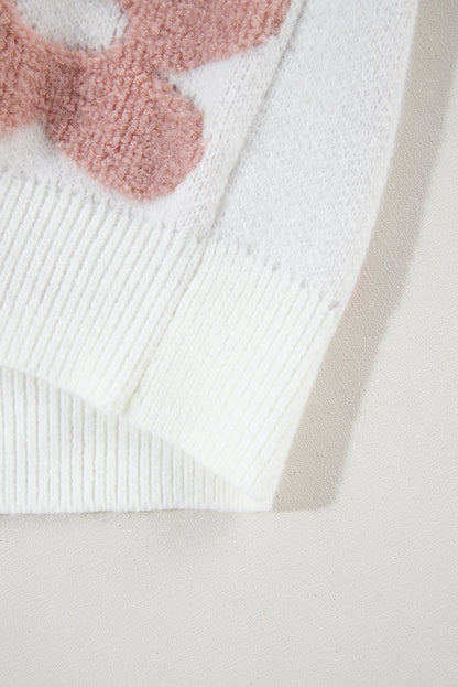 Weißer, strukturierter Pullover mit Blumenmuster und überschnittener Schulter
