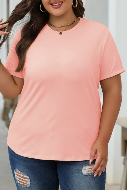 Lässiges, schlichtes Rundhals-T-Shirt in Rosa