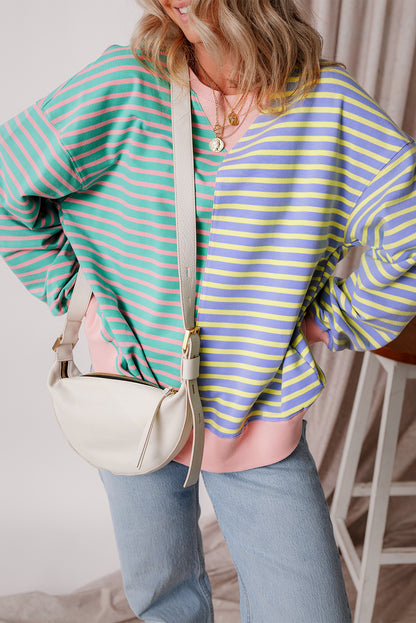 Lässiges Oversize-Sweatshirt mit Streifen und überschnittenen Schultern im Colorblock-Stil