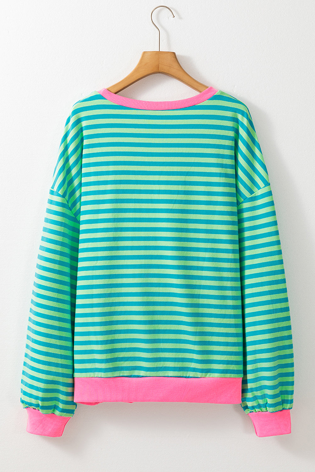 Übergroßes Pullover-Sweatshirt mit himmelblauen Streifen und Kontrastbesatz