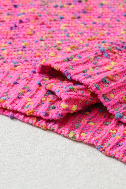 Dunkelrosa bunt gepunkteter Strickpullover mit V-Ausschnitt
