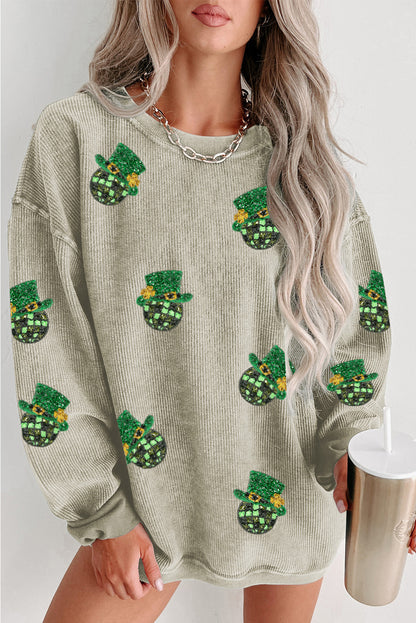 Grünes Sweatshirt mit Pailletten und St. Patrick's Day-Diskokugel-Patch