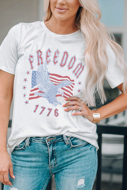 Weißes FREEDOM Adler Flaggendruck 1776 Grafik T-Shirt