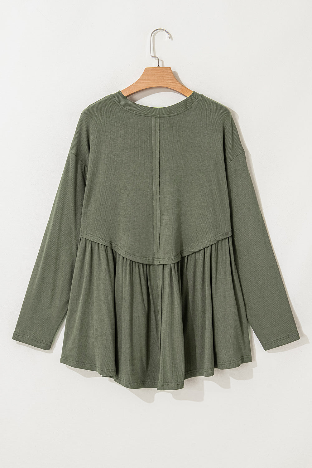 Nebelgrünes Babydoll-Top aus Thermo-Strick in Übergröße