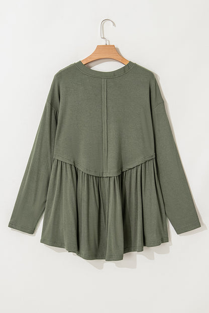 Nebelgrünes Babydoll-Top aus Thermo-Strick in Übergröße
