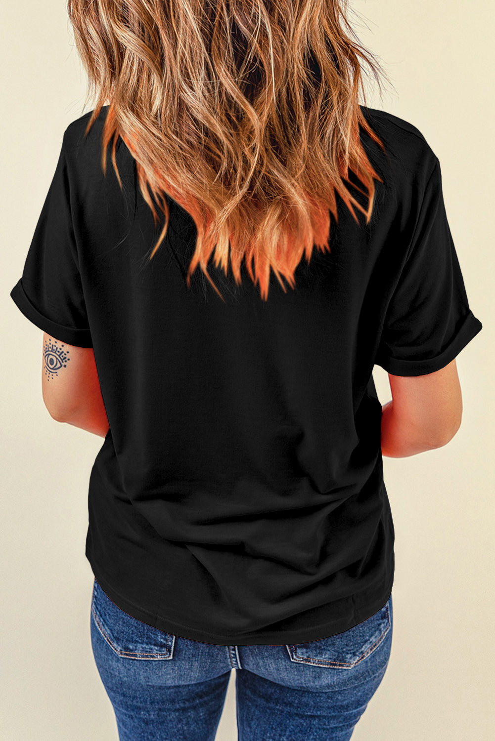 Schwarzes T-Shirt mit „Stars and Stripes Glasses“-Slogan