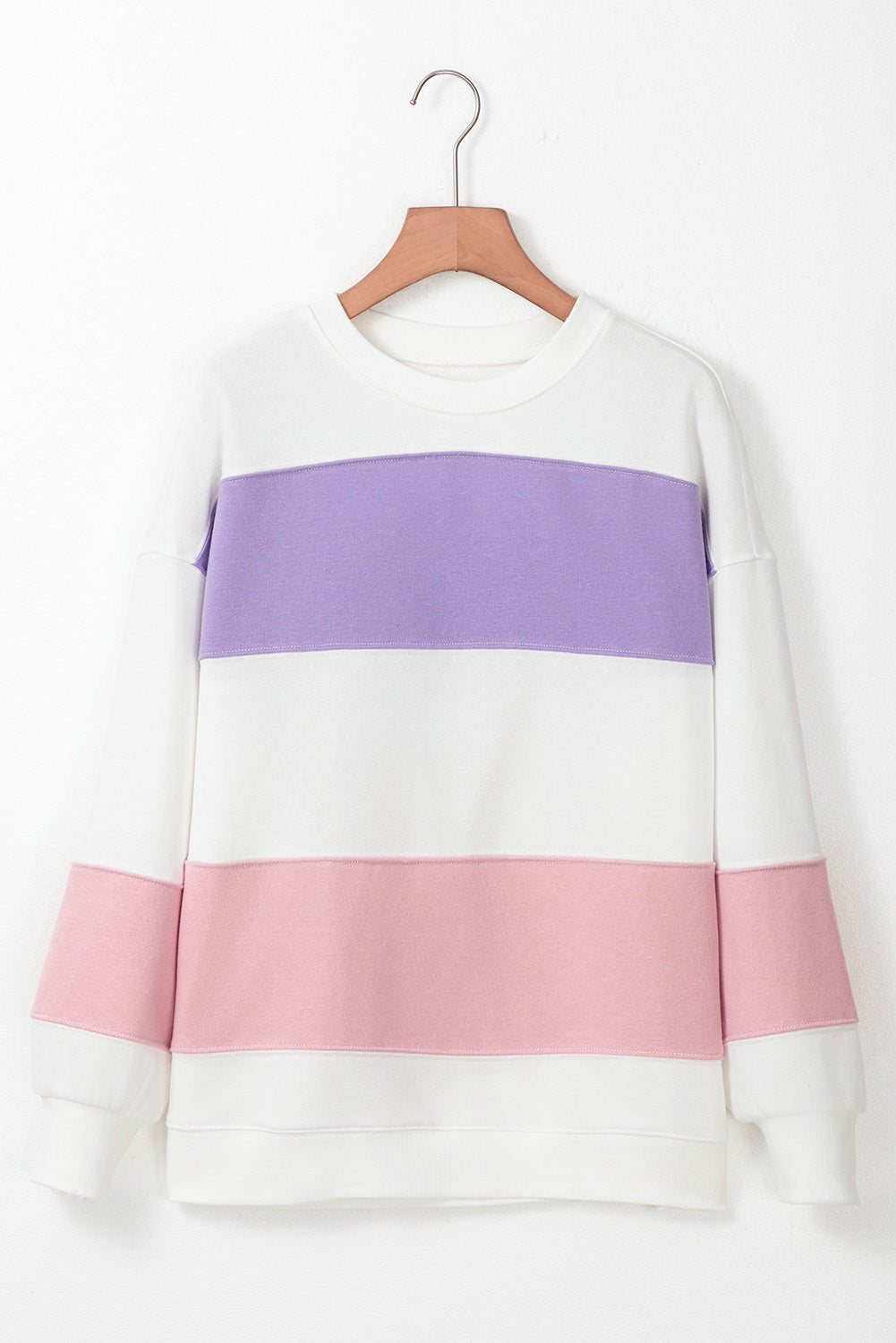 Beiges Sweatshirt mit Rundhalsausschnitt und Patchwork-Farbblockdesign mit überschnittener Schulter