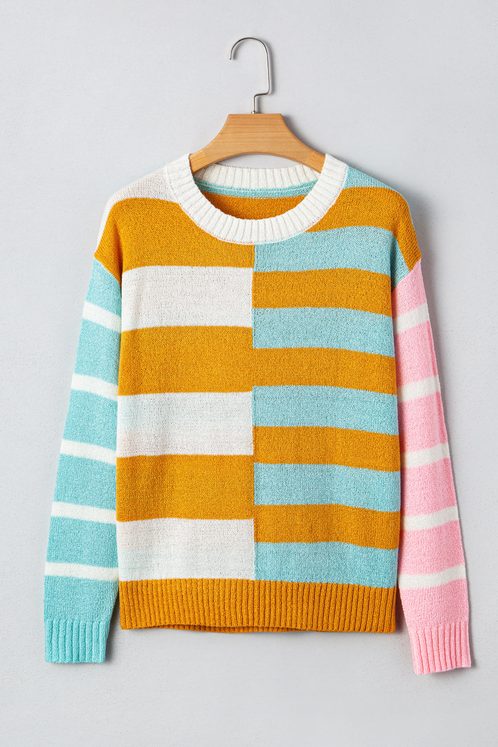 Jurassic Gold Color Block Striped Pullover Sweater