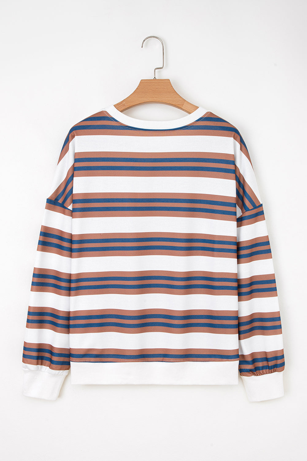 Brown Stripe Crew Neck Drop Shoulder Pullover Sweatshirt