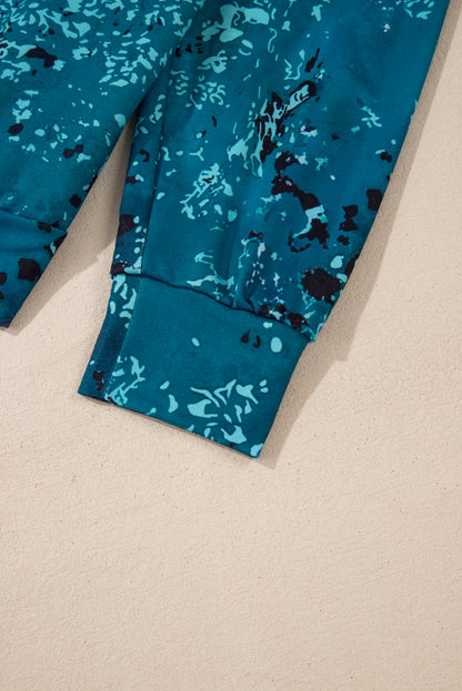 Blauer Tie Dye Kuh Farbblock Pullover