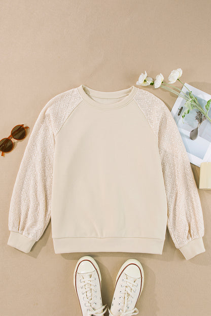 Pullover mit Raglanärmeln und Lochmuster im Patchwork-Stil aus Pergament