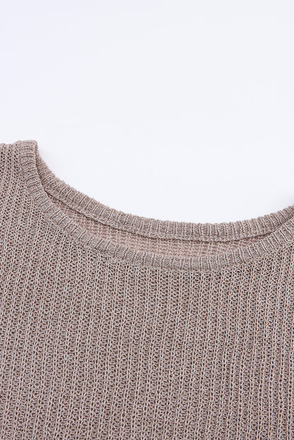 Grauer, lässiger Pullover mit Dolman-Ärmeln und hohem Bund