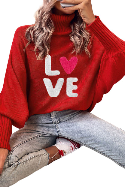 Racing Red Valentine Love Letter bestickter Pullover mit Stehkragen