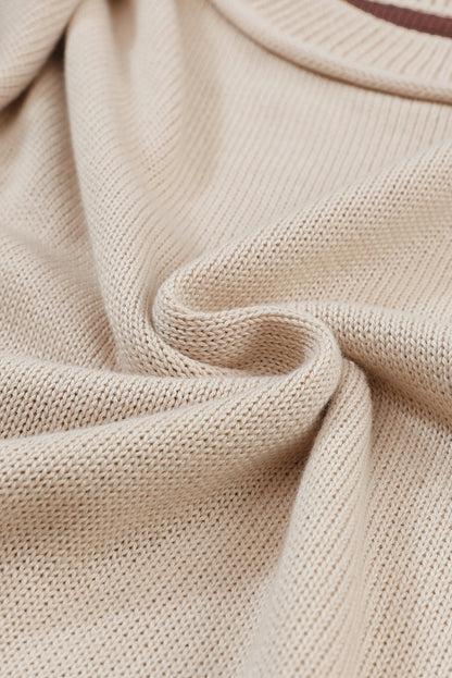 Kaffeefarbener Pullover mit geripptem Saum und Bischofsärmeln in Colorblock-Optik