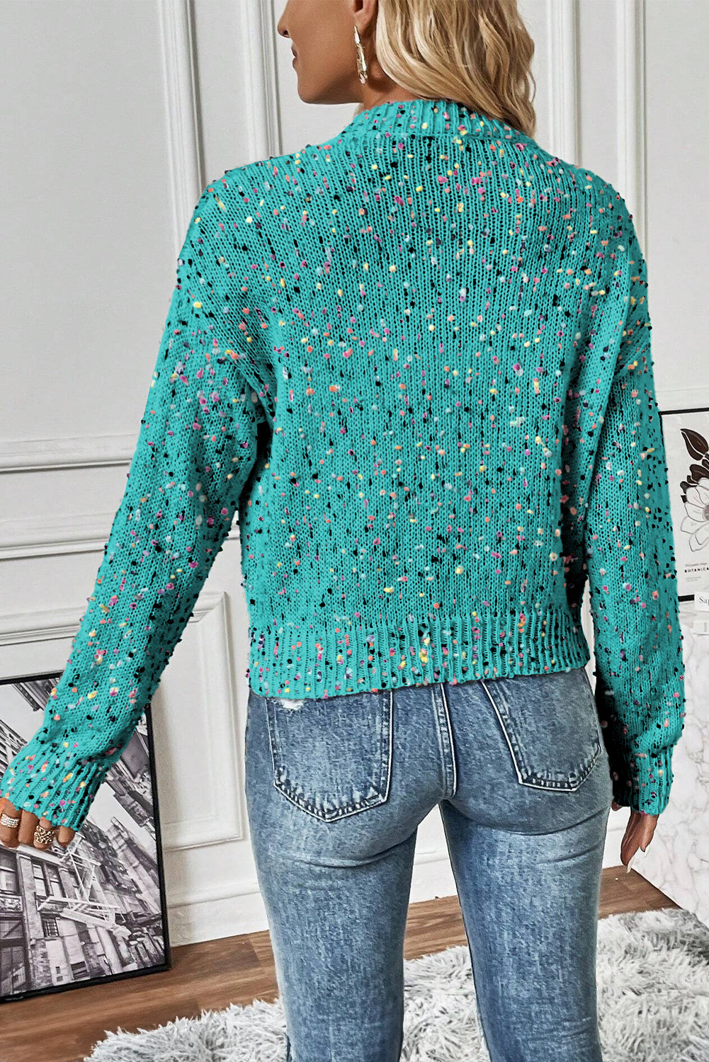 Aruba Blauer mehrfarbiger Konfetti-Pullover-Cardigan