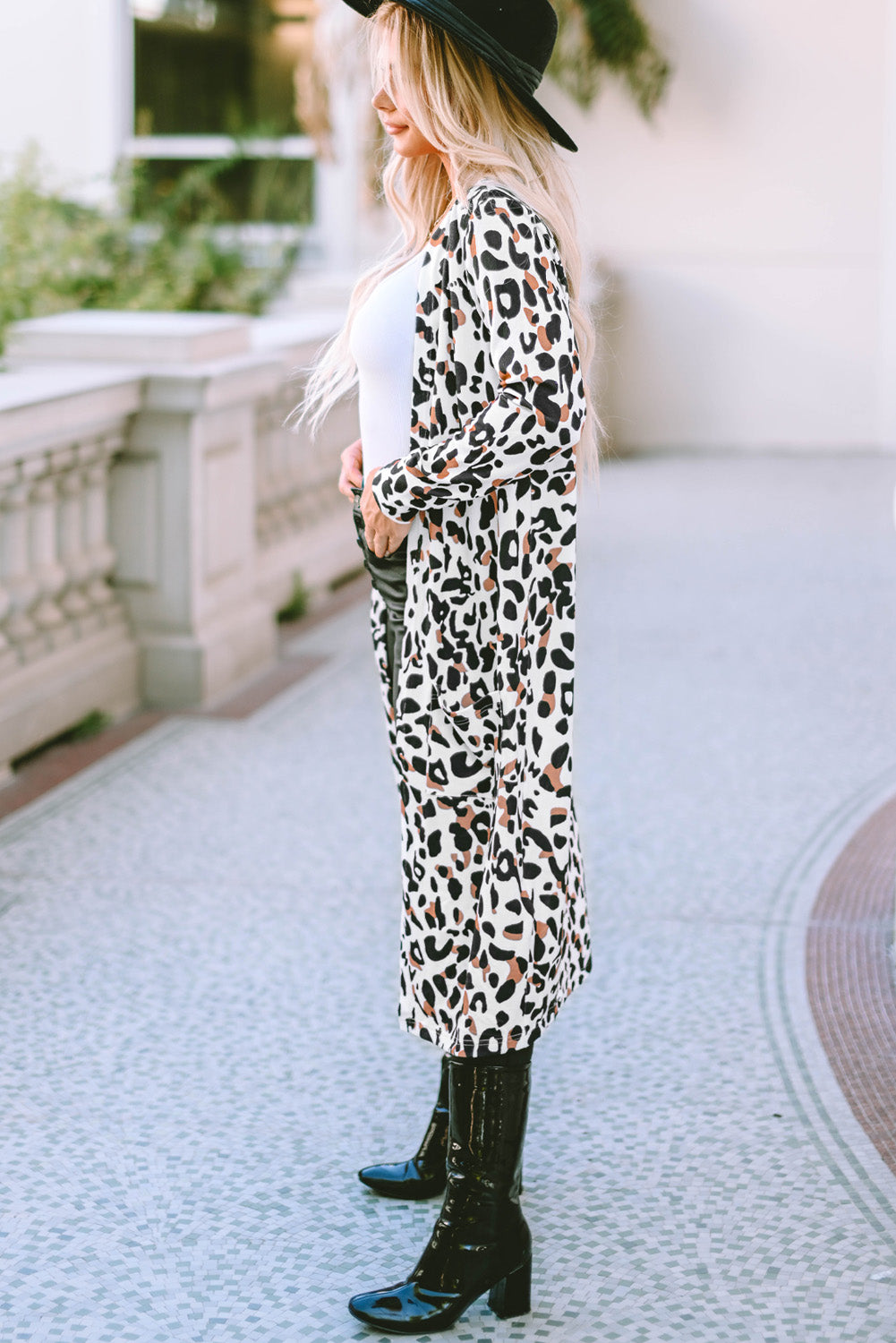 Duster-Cardigan mit Leopardenmuster und offener Vorderseite