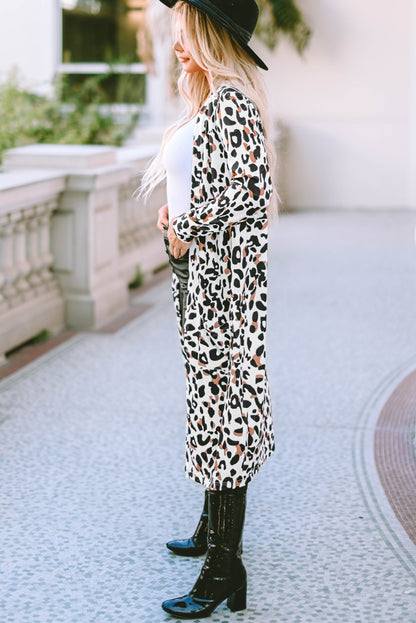 Duster-Cardigan mit Leopardenmuster und offener Vorderseite