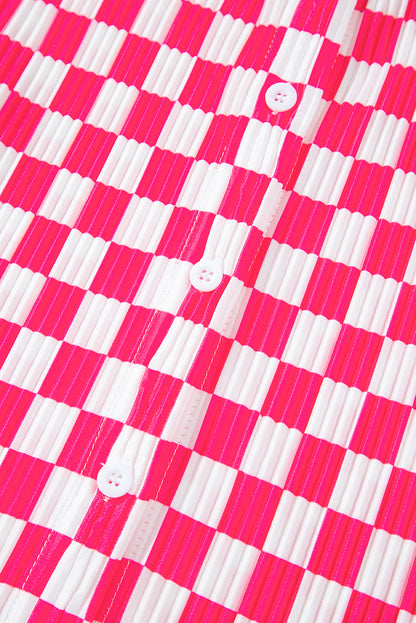 Rosa Pyjama-Set mit kariertem Hemd mit Knöpfen und hoch taillierter Hose