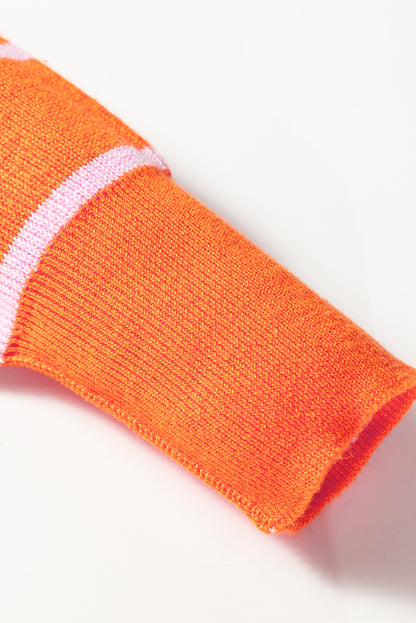 Orange Stripe Ribbed High Neck Drop Shoulder Boxy Fit Sweater