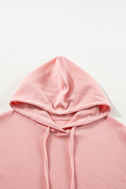 Hellrosa Oversize-Hoodie mit Waffelstrick und Fleecefutter, hoch und niedrig