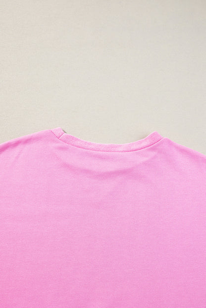 Pinkes French-Terry-Oberteil mit Farbblockdesign und Candy-Muster