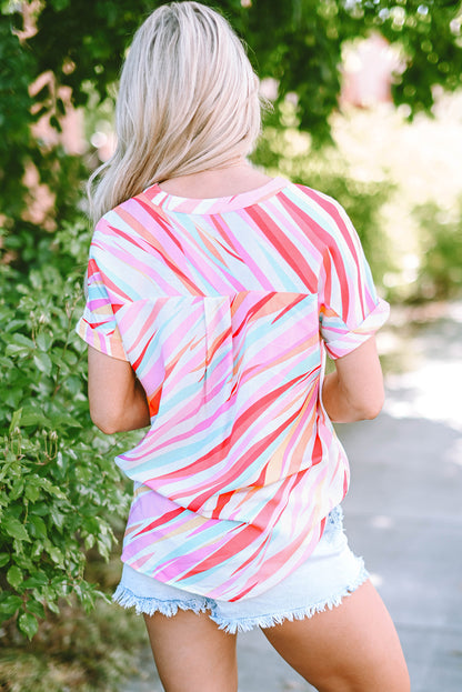Mehrfarbige Bluse mit abstraktem Print und kurzen Ärmeln